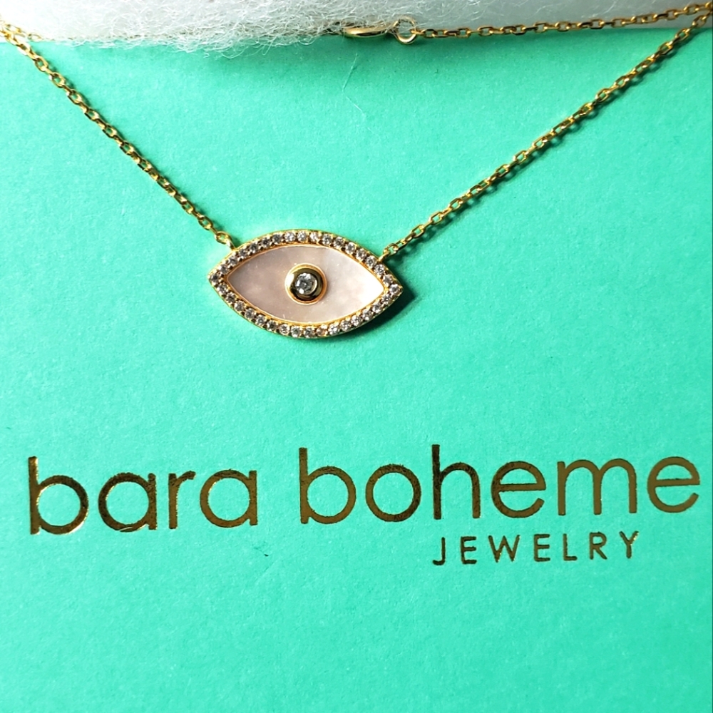 Evil Eye "Sphinx" Mother of Pearl Necklace; Gold